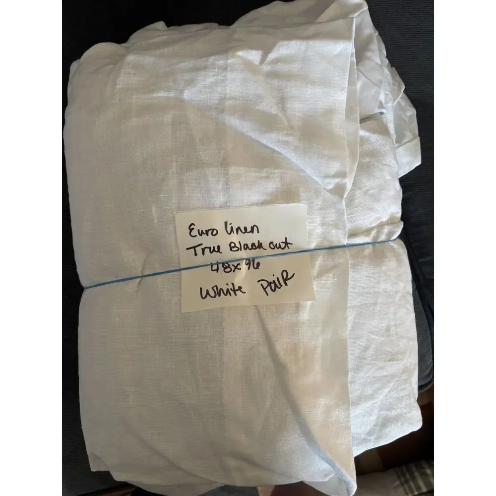 Quince European Linen True Blackout Curtains (Pair) 48x96 white